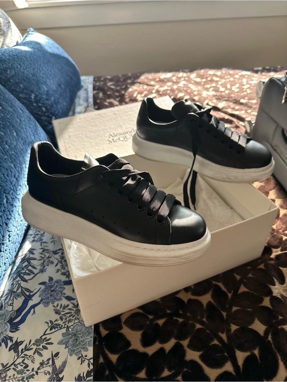 Alexander McQueen Black Leather Platform Sneakers with White Sole